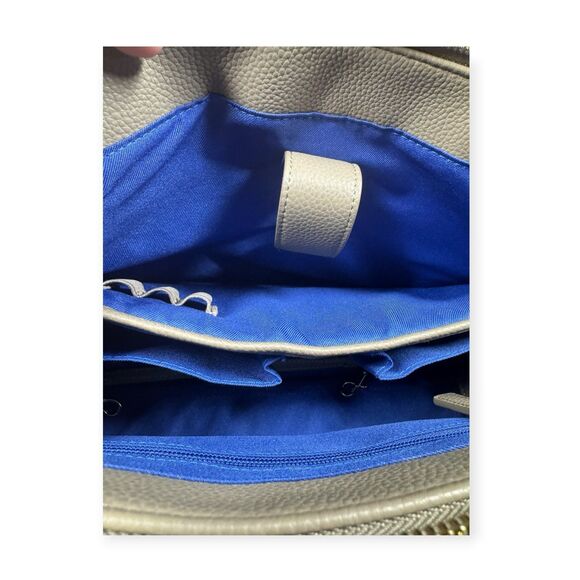 MinkeeBlue Leather Beige Backpack Lunch Bag Compartment School Travel Bag